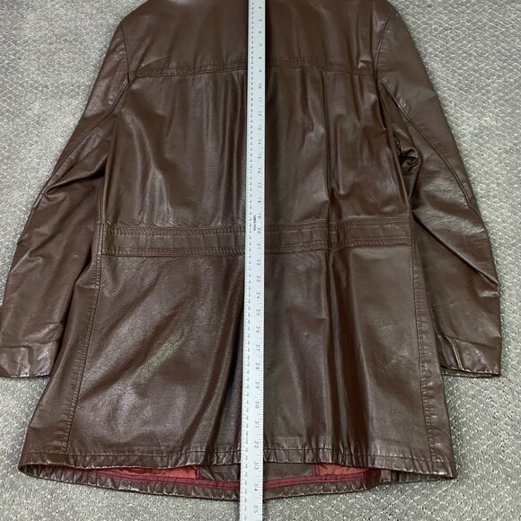 Vintage 70s Sears Leather Jacket Men's 44 Brown Fight Club Overcoat Top Coat - Picture 13 of 14